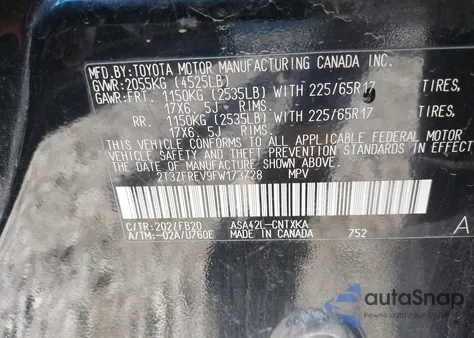 2015 Toyota Rav4 Le z USA, uszkodzony, nr VIN 2T3ZFREV9FW173728